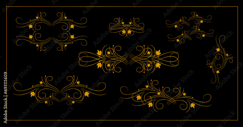 set of golden floral decoration ornament