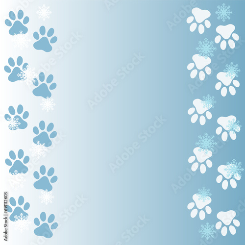Winter snowy footpath dog frame with copy space for text.