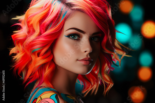 Portrait de jeune femme actuelle avec les cheveux colorés