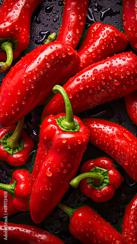 Fresh red peppers on a blac...