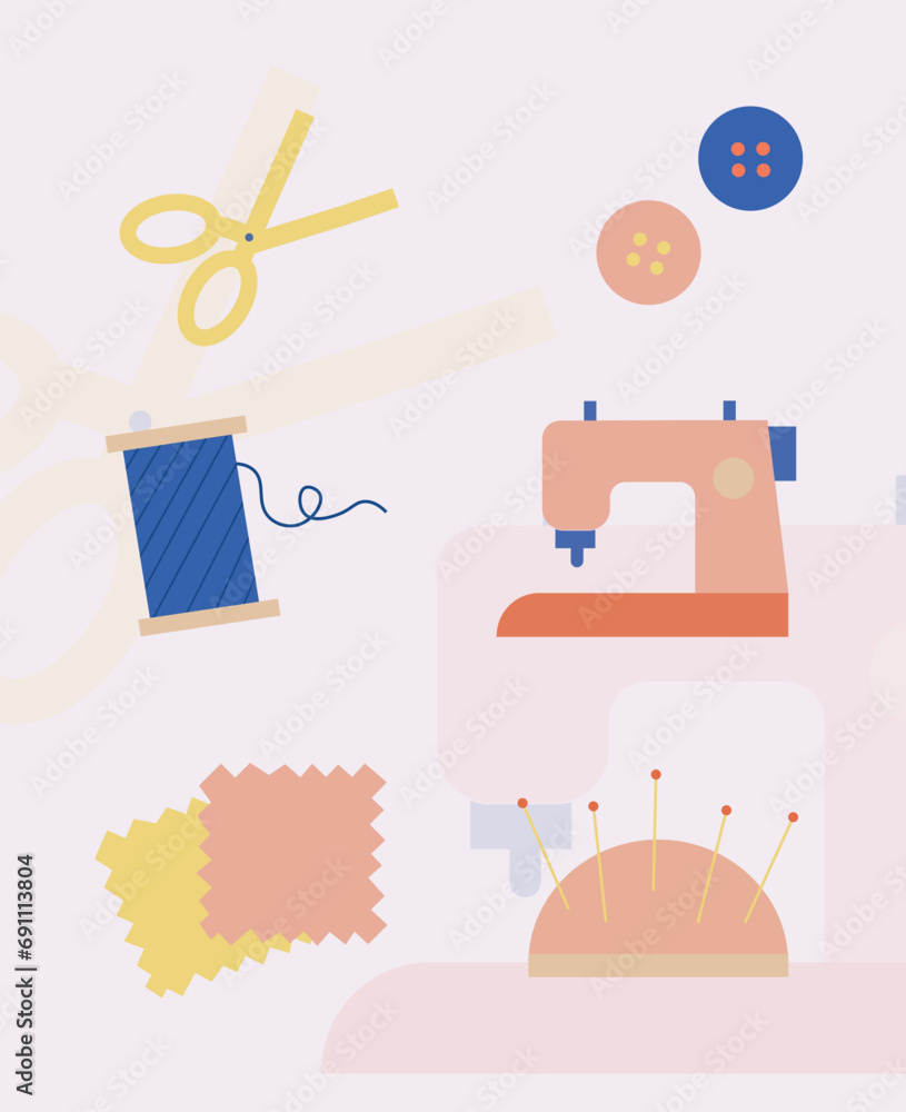 Sewing Tailor Kit Equipment Illustration Set Sewing Tailor Kit Equipment Illustration Set