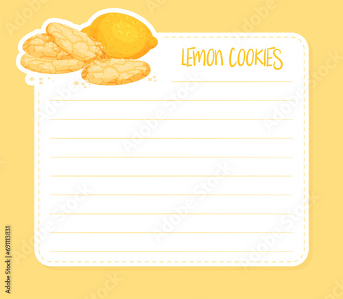 Lemon Cookies Recipe Card with Space for Notes Vector Template