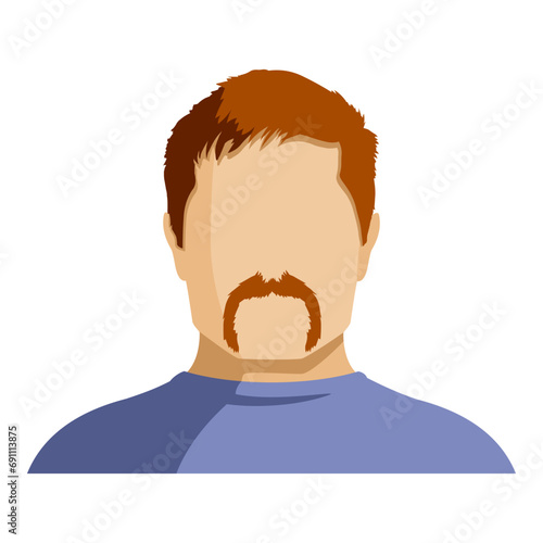 Vector Flat Man Avatar. No Face with Hairstyle and Moustache