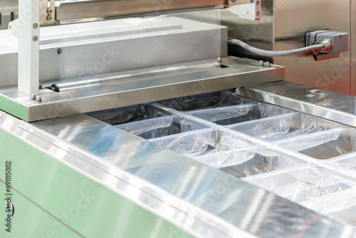 Automatic and continuous stretch film vacuum food sealing and packing machine in food industrial