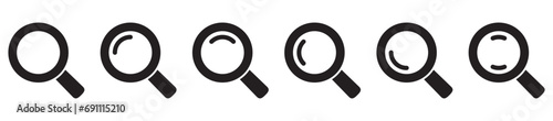 Magnifying glass icon, vector magnifier or loupe sign. Web search icon.