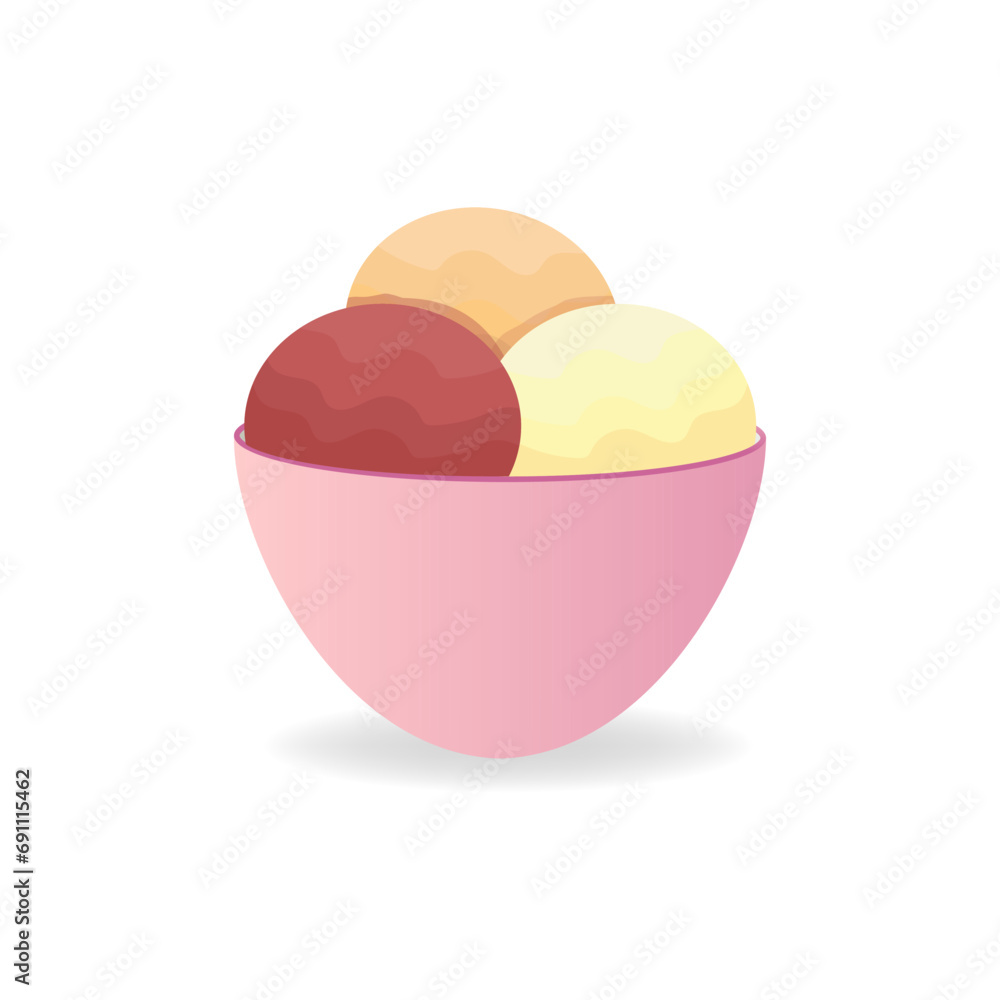 Different flavours ice cream scoops in cup, sorbet ice cream cup