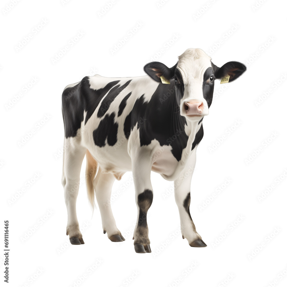 Black and white dairy milk farm cow isolated background