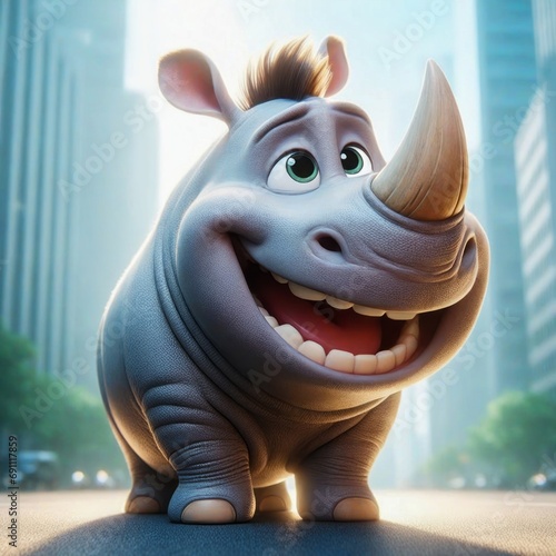 Cute and adorable rhinoceros. Generative AI.