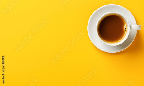 a cup of coffee seen from above on a yellow background