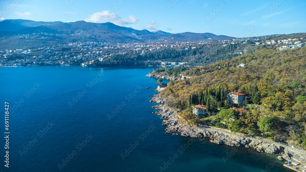 Hilton Rijeka Costabella Beach, Opatija, hotel, coast, aerial view, Croatia