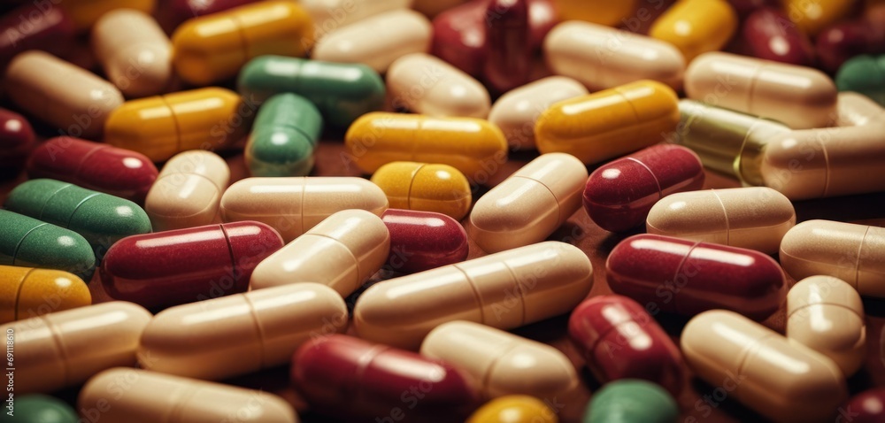 a pile of multicolored pills sitting on top of a pile of orange, yellow, and green pills. a pile of multicolored pills sitting on top of a pile of orange, yellow, and green pills.
