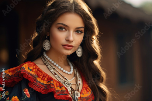Cute young beautiful Mexican woman in national costume