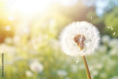 Closeup of dandelion on natural background  artistic nature closeup. Spring summer background
