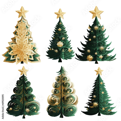 christmas trees with gold star toppers vectors