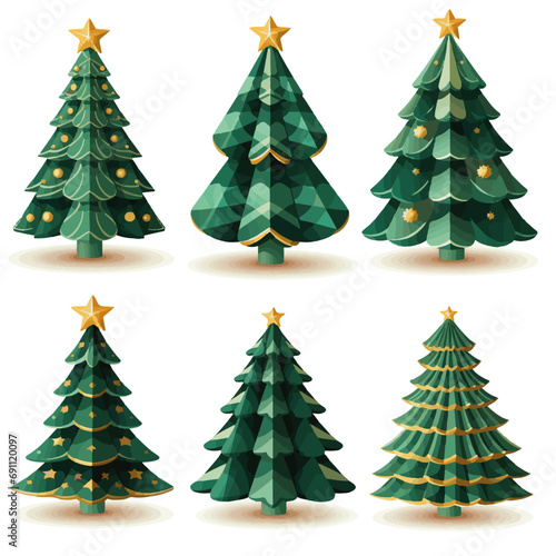 3D green christmas trees vectors