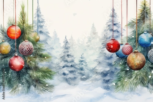 Drawing with watercolor, Merry Christmas and Happy New Year 2024. Christmas tree photo
