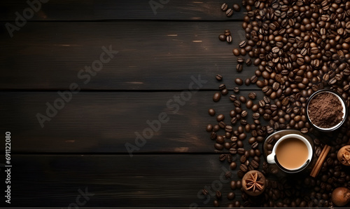 wallpaper of pile of coffee beans with dark background copy space