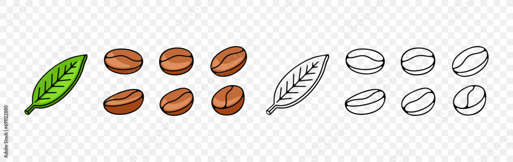 Coffee beans with leaf, plant and nature, graphic design. Food, hot drink, beverage, cafes, coffee house and coffee shop, vector design and illustration