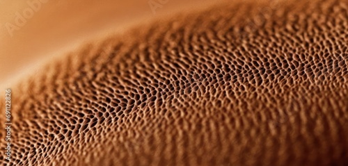  a close up view of a brown leather texture with a small amount of stitching on the top of it.
