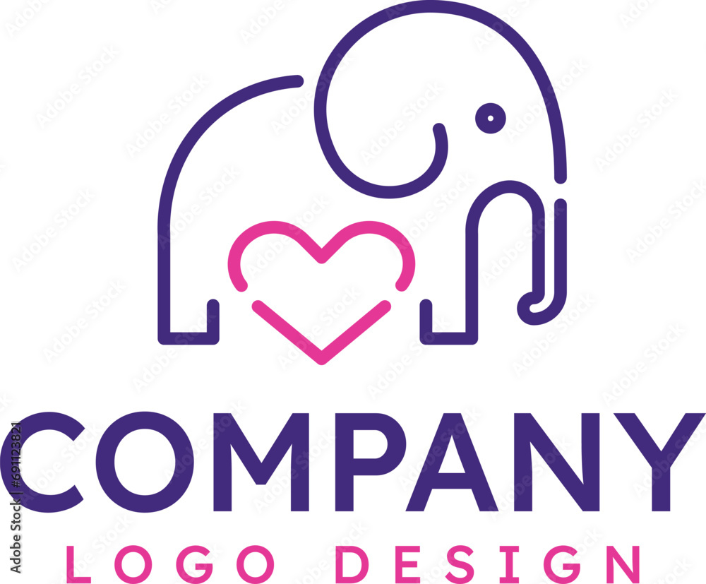 Cute Love elephant logo , Mammoth logo design Cute Love elephant logo , Mammoth logo design