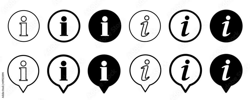 Info icons set. Info button. Black bubbles pointers information info signs. Info symbol flat style – vector Info icons set. Info button. Black bubbles pointers information info signs. Info symbol flat style – vector