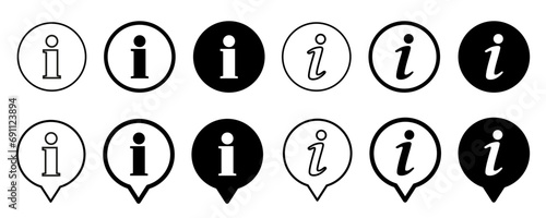 Info icons set. Info button. Black bubbles pointers information info signs. Info symbol flat style – vector photo