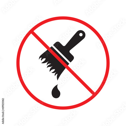 Do not paint brush sign. Prohibited painting vector icon. No paint icon. Forbidden brush icon. Warning, caution, attention, restriction, danger flat sign design. Paint brush symbol pictogram