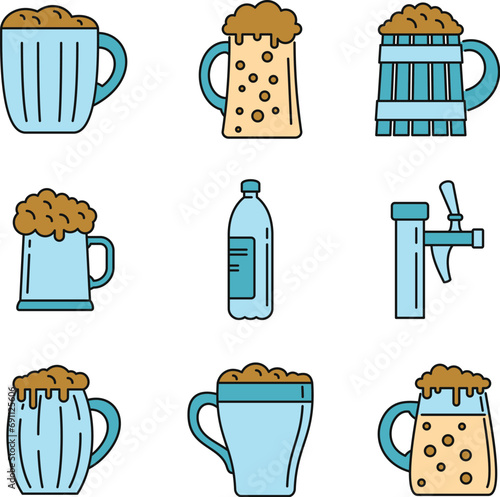 Fresh kvass icons set. Outline set of fresh kvass vector icons thin line color flat on white