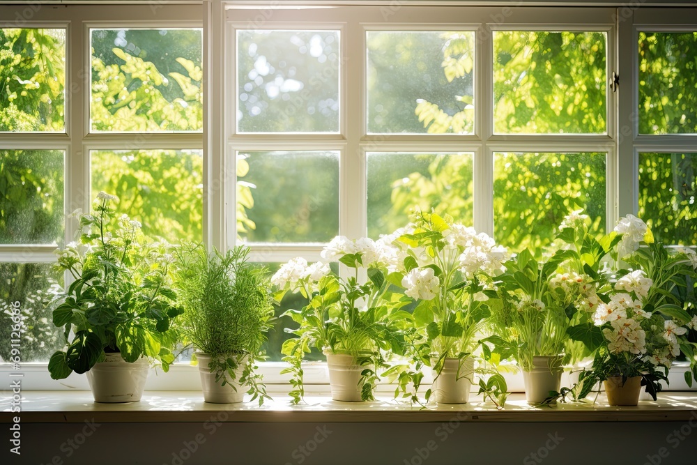 window sill garden with various plants window sill garden with various plants