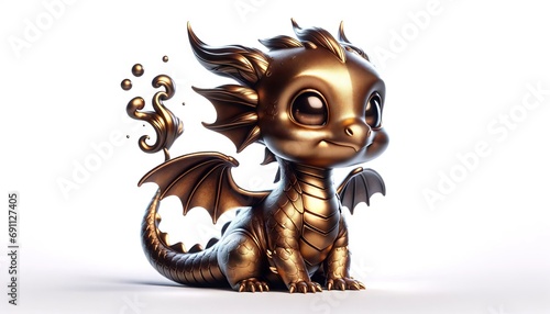 2D illustration of a young baby bronze dragon isolated on a white background