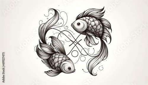 Zodiac signs, western astrology, 2D illustration of the Pisces zodiac sign photo