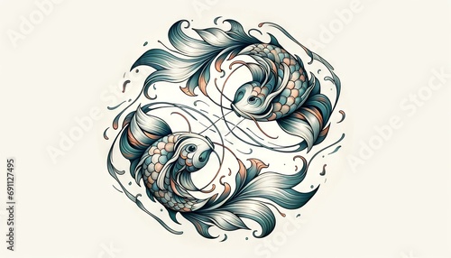 Zodiac signs, western astrology, 2D illustration of the Pisces zodiac sign