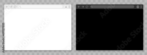 Set browser window with a toolbar in a flat style, design a simple blank web empty browser windows page, search in internet, template browser windows with toolbar in light and dark style and shadow