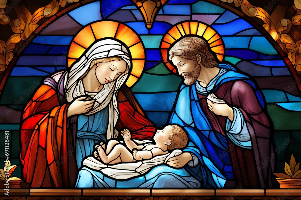 Saint Virgin Mary and Joseph with the newborn baby Jesus Christ birth ...
