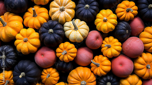 Fall pumpkins orange and purple seamless texture created with Generative Ai
