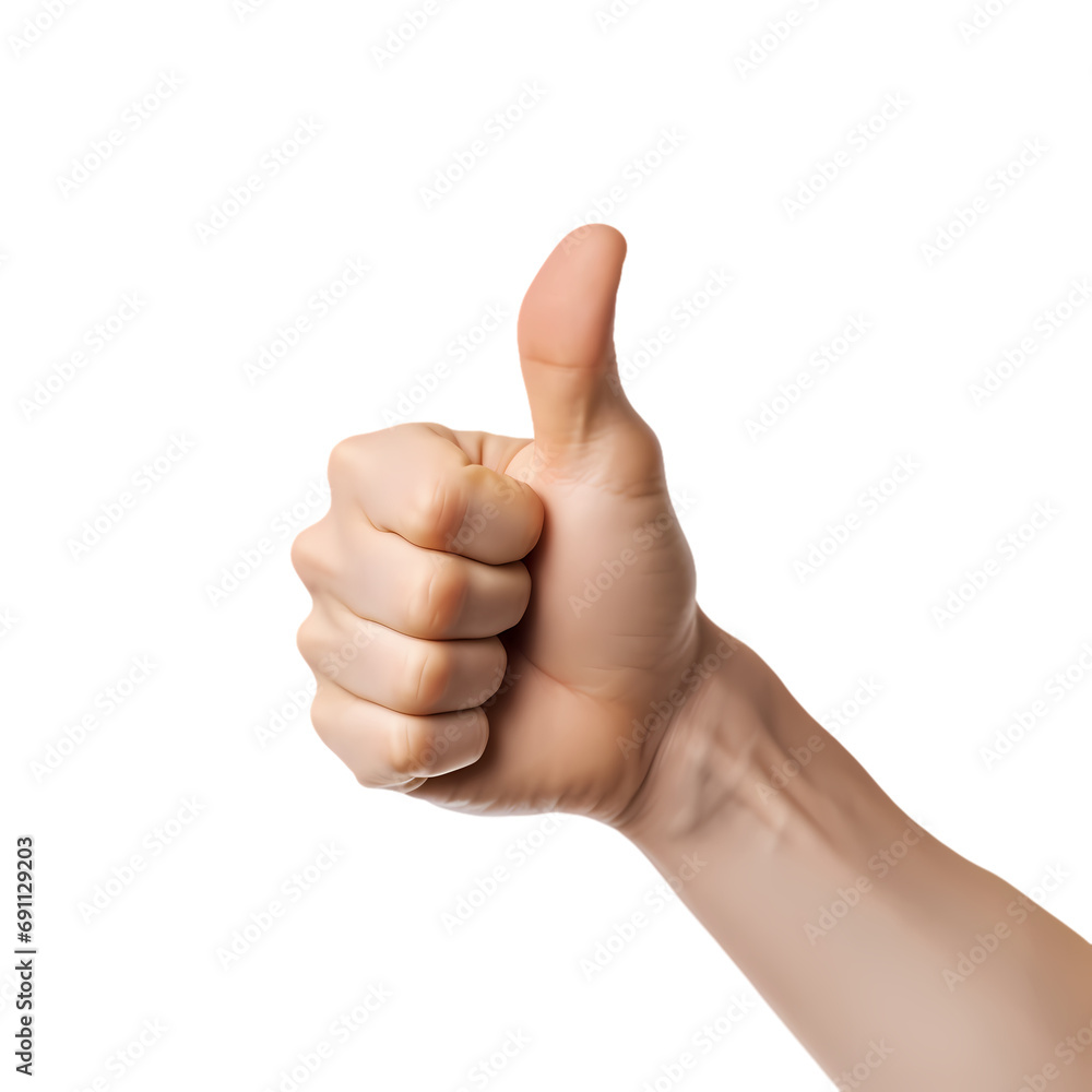 Thumbs up finger gesture isolated on transparent background