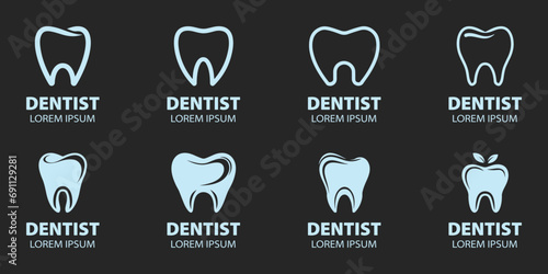 Moderne minimalistische Zahnarzt-Logo-Vektorgrafik-Bundle im stilisierten Design