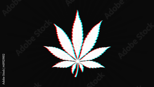 Cannabis leaf glytch wallpapers banner. Graphic hi-tech silhouette drawing on dark background. Marihuana sativa indica icon symbol design template blank.