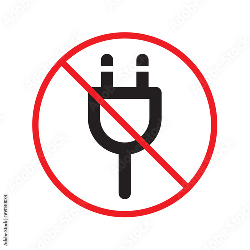 No plug icon. Forbidden plug connection icon. Do not connect plug vector sign. Prohibited plug vector icon. Warning, caution, attention, restriction flat sign design. UX Uİ