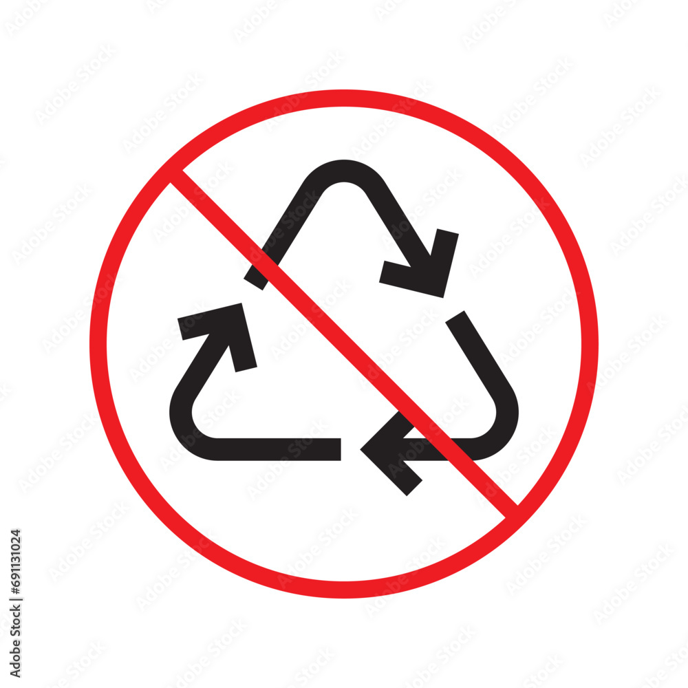 Do not recycle icon. Prohibited recycling vector icon. No recycle icon. Forbidden recycle icon. Warning, caution, attention, restriction, danger flat sign design. Do not litter, keep are clean sign Do not recycle icon. Prohibited recycling vector icon. No recycle icon. Forbidden recycle icon. Warning, caution, attention, restriction, danger flat sign design. Do not litter, keep are clean sign