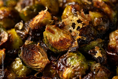 Fototapeta Naklejka Na Ścianę i Meble -  Roasted Brussels sprouts with parmesan cheese and garlic
