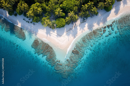 Secluded tropical island with heart shape on water