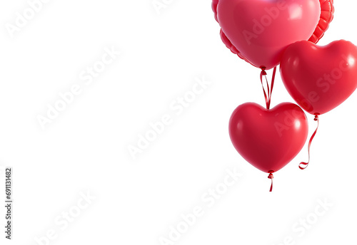 white background with a bouquet of balls in the form of red-pink hearts