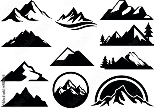 Peak logo mountain icon, Mountain Physicians Logo Vector Element, Wolf Mountain Sport Logo. black Illustration in various themes. Hand drawn collection.