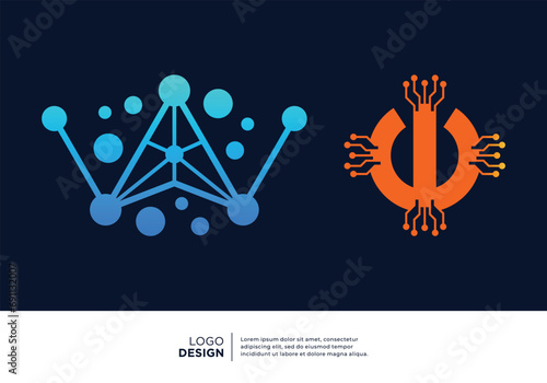 Set of Letter W digital data connection logo design.