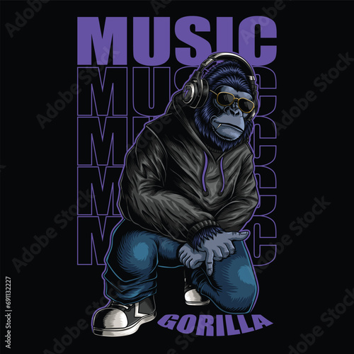 Gorilla character wearing a headphone hiphop style vector illustration for your company or brand