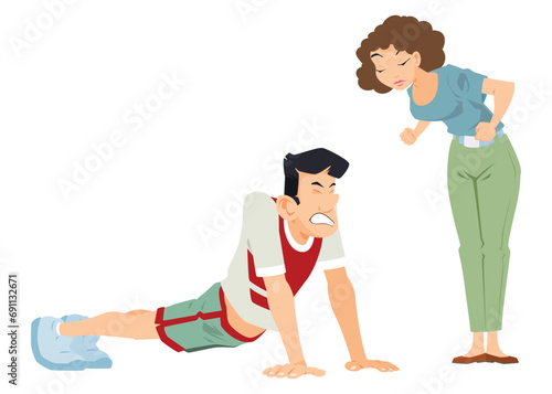 Man does push-ups. Illustration for internet and mobile website.