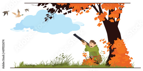 Hunter on hunt. Illustration for internet and mobile website.