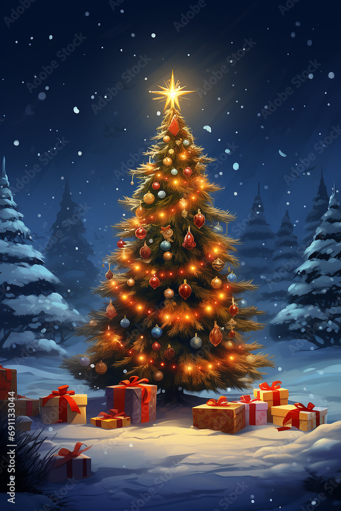 Obraz premium Christmas wallpaper with Christmas tree
