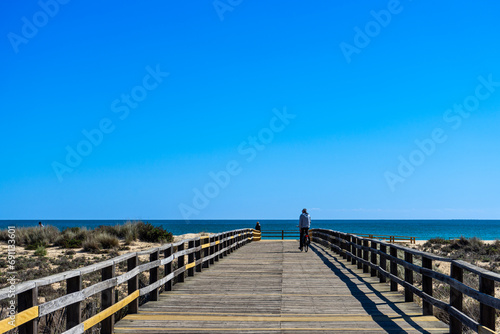 Wooden path to Manta Rota beach.  West Atlantic coast of Algarve region  south of Portugal.